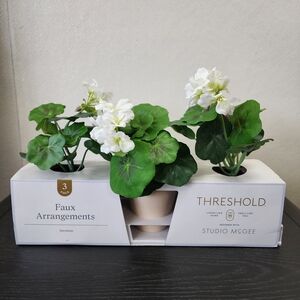Studio McGee White Faux Geranium Trio with Green Foliage